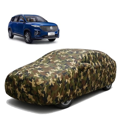 Image of Sulfar 100% Waterproof Car Body Cover Compatible with Mirror for MG Hector Plus with Long Lasting Durable Material (Triple Stitched, Full Bottom Elastic, Camouflage Army)