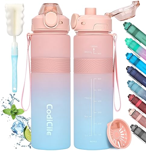 CodiCile Water Bottle, BPA Free 1l Water Bottle Leak Proof Drinks Bottle, Large Sports Bottle Great for Gym School