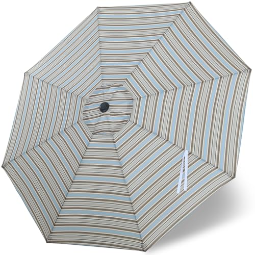 Image of MASTERCANOPY Patio Umbrella 10 ft Replacement Canopy for 8 Ribs-Khaki and Turquoise Stripe Canopy Only
