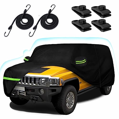 BETERNY Car Cover for Hummer H3 SUV 2006-2010, 210T Waterproof Sun Rain UV Dust Snow Protection Outdoor H3 Full Car Cover with Windproof Gust Strap and Zipper Door-Black