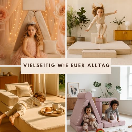 Angelove Kinder-Sofa aus Kordsamt - Kinderpolstermöbel, Couch, Ausstattung für Kinderzimmer, Beig