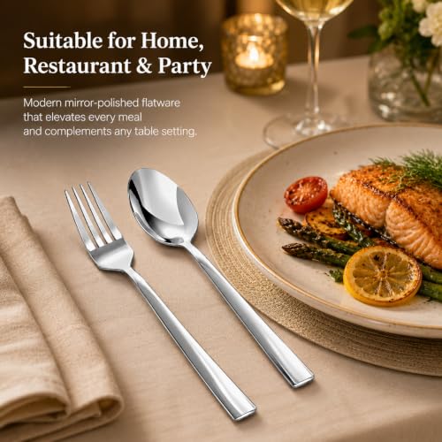 Image of SANTUO 8-Piece Fork and Spoon Set, Stainless Steel Flatware Set with 4 Dinner Forks and 4 Dinner Spoons, Mirror Polished Dishwasher Safe Silverware for Home Kitchen Restaurant