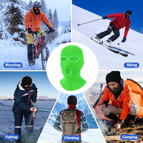 Pukavt 3 Hole Winter Knitted Mask, Full Face Cover Ski Mask Warm Balaclava for Skiing, Motorcycle, Snowboard Fluorescent Green