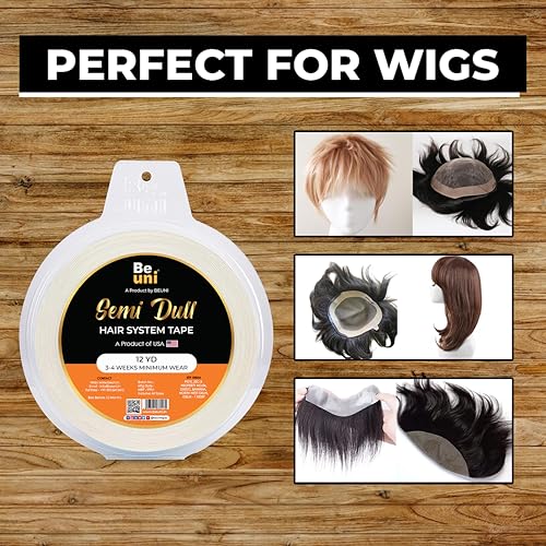 Image of Semi Dull Hair Patch Tape For Men Super Hold No Shine Hair Patch Tape Waterproof Wig Tape Skin Safe Medical Grade Adhesive Roll 12 Yards Long Lasting Hold Up To 2-4 Weeks