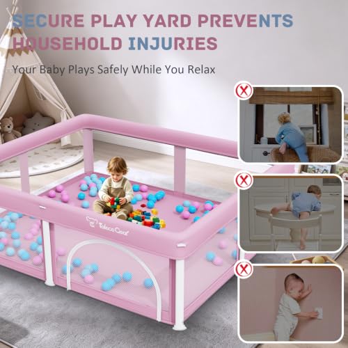Image of TOREVSIOR Foldable Baby Playpen with Mat, 50 inchx71 inch F oldable P laypen for Babies and Toddlers, Indoor & Outdoor Kids Safety Play Pen, Portable Play Yard, Foldable Baby Playpen with 50 Ocean Balls
