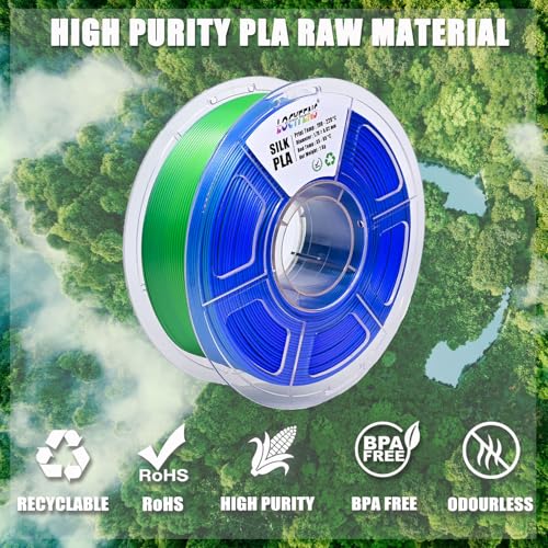 Image of PLA Filament 1.75mm, Silk PLA 3D Printer Filament, Dual Color Filament - Blue Green 1.75 PLA Filament- 2 in 1 Coextrusion 3D Filament PLA 1.75 + /-0.02mm, Fit to AMS, 1kg /Spool