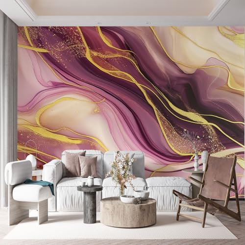 Papier peint design marbre violet et doré effet 3D luxe - 4