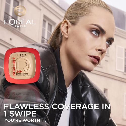 Image of L'Oreal Paris Infallible 24H Fresh Wear Foundation in a Powder, 20 Ivory, 9g, Waterproof, sweatproof & transferproof formulation, 24H long-lasting, unshakable foundation