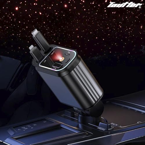 Cargador de coche 4 en 1 universal USB C retráctil compatible con iPhone y carga rápida de 66W 2