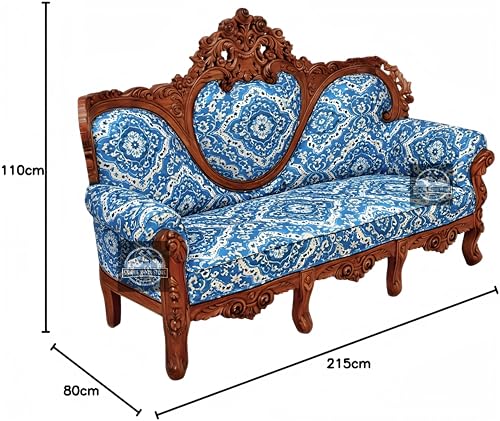 Image of Royal Carved Wooden Sofa Set | 3+1+1 Seater | Antique with Button Tufted Velvet Upholstery | Victorian Style Living Room Furniture Tufted Sofa Set Grey 3-Piece (Design 9)