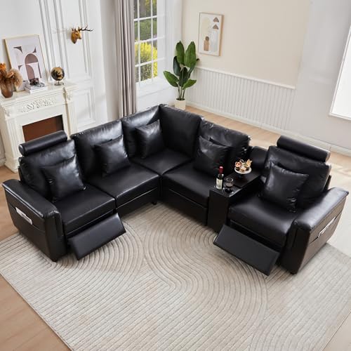 Image of RARZOE Modular Sectional Couch Corner Seat Module, Faux Leather Armless Corner Seat, Modular Sectional Sofa Module for Living Room Home Theater,Black