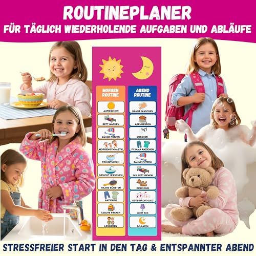 MeinSchlaufuchs® Wochenplaner Kinder - Montessori Magnettafel inkl. 250 Magnete, Aufbewahrungsbox, Kordel & Stift - beschreib- & abwischbar - Routine Planer Kinder (Pink)