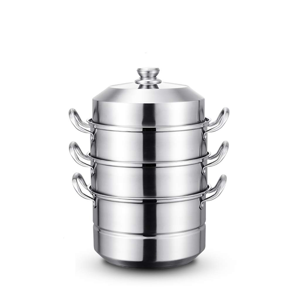 MYUYEE Cooking Pot,Cooking Pot, Steamer Stockpot 304 Stainless Steel Thicken Steamed Shabu-Shabu Steamed Bun Big Steamer Multipurpose Gas Induction Cooker Cookware (Silver-28Cm)