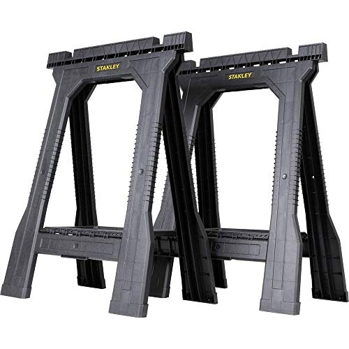 STANLEY Folding Junior Work Bench Saw Horse Twin Pack with Tray for Tools and Small Parts STST1-70355