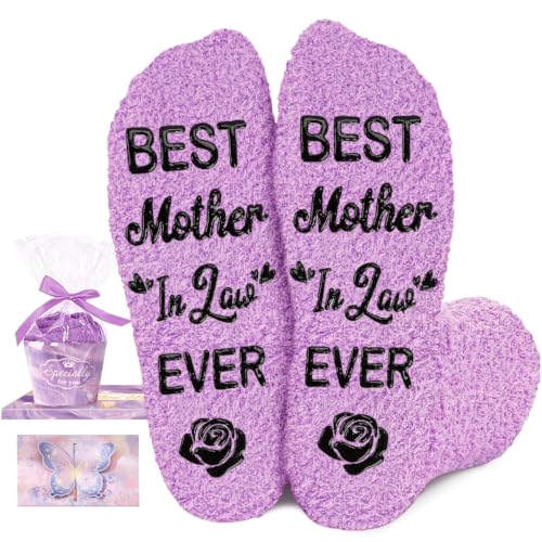 Juesly Mother in Law Gifts - Purple Coral Fleece Socks Stuff Ideal Birthday Mothers Day Gifts for Mother In Law