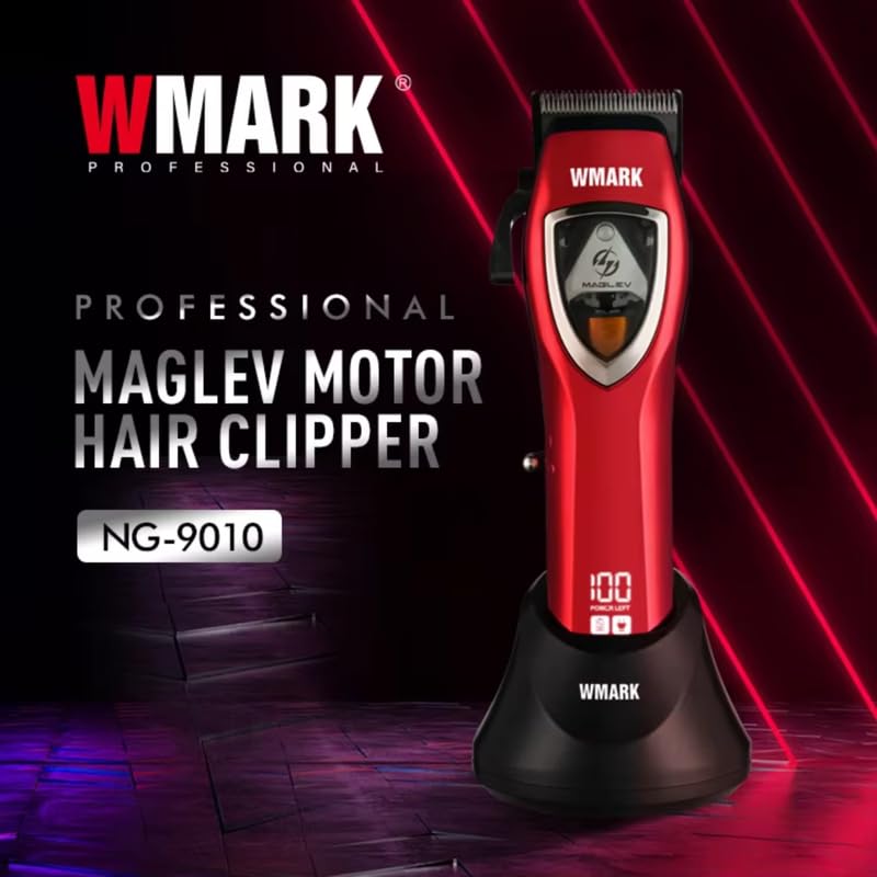 Image of WMARK NG-9010 Professional Zero Gapped Hair Clipper Self Sharpening Blade 10000 RPM Maglev Motor charging stand 4 Guide Comb Taper Lever Adjustments for close cut trimming for men, Model 39
