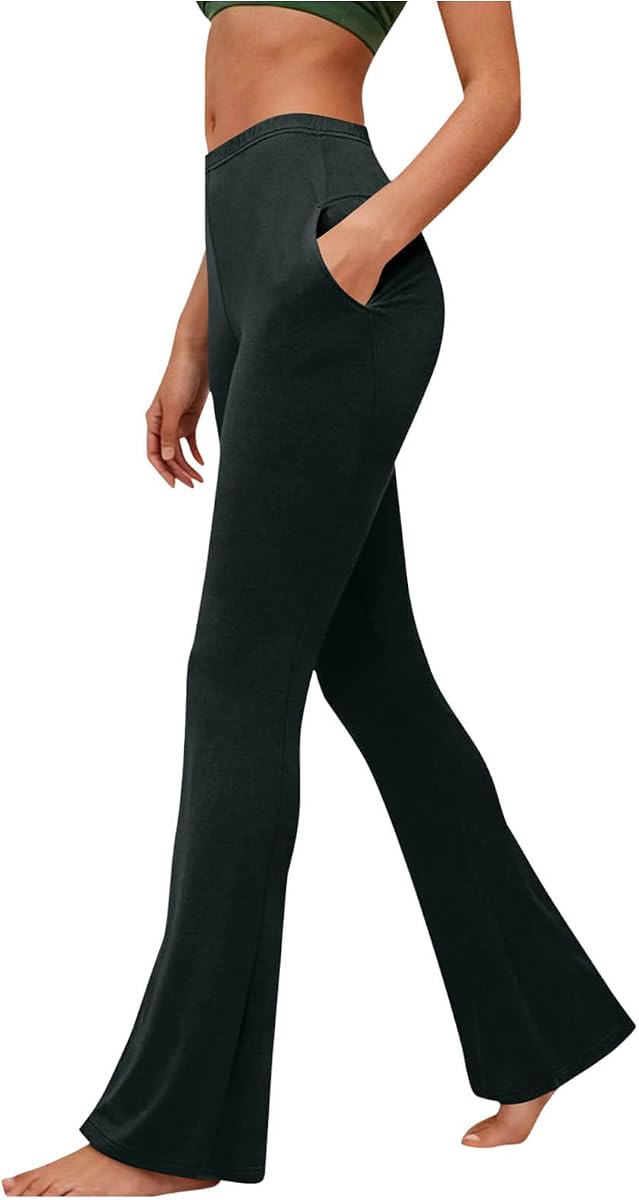 Leggings with Pockets for Women Elastic Waist Casual Flare Pant