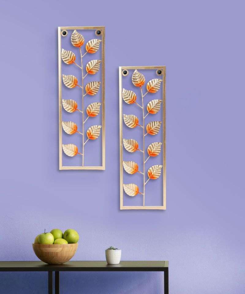 Artemade Iron Decorative Wall Hanging Paan Leaf with Black Box Art Sculpture Wall Mounted Home Decor Wall Arts for Living Room Bed Room (39.5L x 13W)