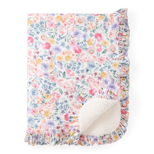 Image of Little Sleepies Newborn Mini Ruffle Blanket, Soft Viscose from Bamboo Sherpa Baby Blanket, Girl Gifts, Baby Essentials, Tiny Blooms, 30 inches x 40 inches