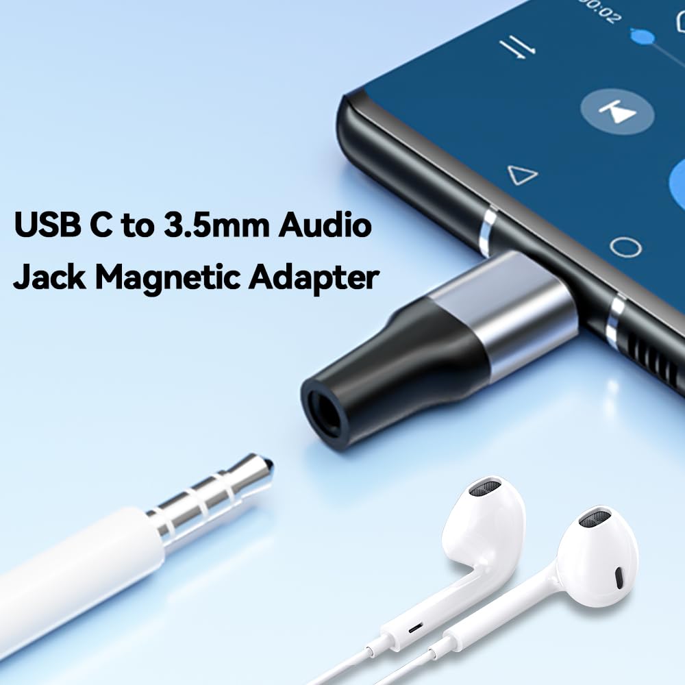 SHEEAST USB C to 3.5mm Audio Magnetic Adapter Magnetic Type C to Female Earphone Jack AUX Dongle Adapter Compatible with Google Nexus 6 5 4XL, Samsung Galaxy S21 S20 S10 S9 Fast Charging Cable
