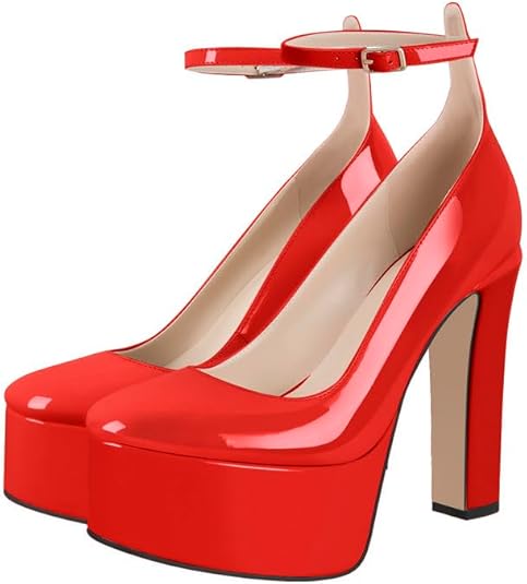 MissHeel plateau mary janes met enkelgespen, hoge hakken, blokhak, chunky heels, roze, 39 EU