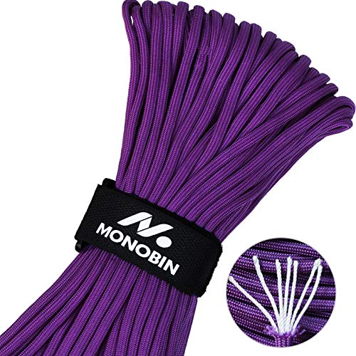MONOBIN Paracord 550lb Type III 7-Strand Parachute Cord Made of 100% Nylon, 100 Feet, Multiple Colors (Purple, 300FT)