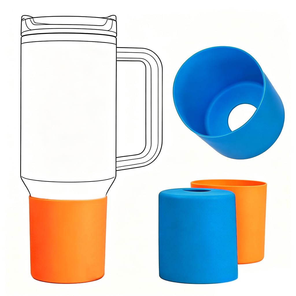 HASTHIP® Compatible with Stanley Drink Cup, 8cm Dia Silicone Cup Bottom Sleeve Holder Anti-slip Bottom Base with Center Open Cut Design, 2Pcs, Blue & Orange, 8.2x7.5cm-picture-21