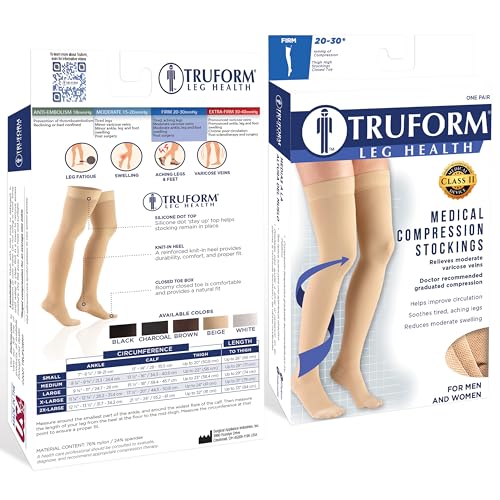 Image of Truform 20-30 mmHg Compression Stockings for Men and Women, Knee High Length, Closed Toe, Charcoal, Small (8865CH-S)