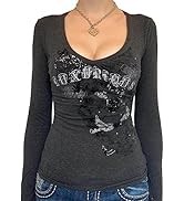 Women Fairy Grunge Clothes Tops Shirt Y2k Fitted Graphic Tee Aesthetic Vintage T Shirts Goth Long...