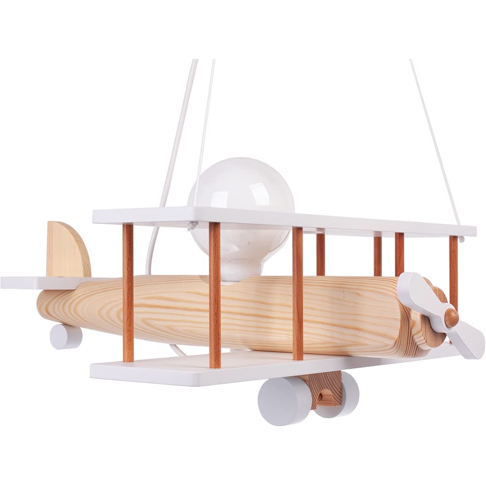 ItalPol Produkt Lampada in legno da soffitto, lampadario a sospensione Aereo 45cm x 42cm per cameretta bimbo.