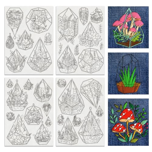 BENECREAT 31pcs Water Soluble Embroidery Stabilizers, Geometric Vessel Stick and Stitch Embroidery Paper Wash Away