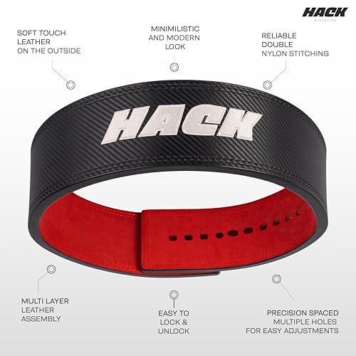 Image of Hack Athletics Premium 13MM Weight Lifting Lever Belt -Power Lifting Belt for Men & Women for Lower Back Support, Multipurpose Gym Workouts Deadlifts Squats Powerlifting (2-Claw) (Carbon Fiber, M)