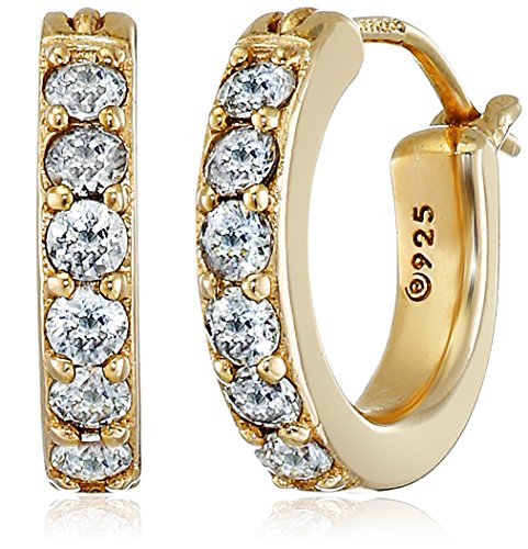 Yellow Gold Plated Sterling Hoop Earrings set with Round Cut Swarovski Zirconia (3/4 cttw), .5