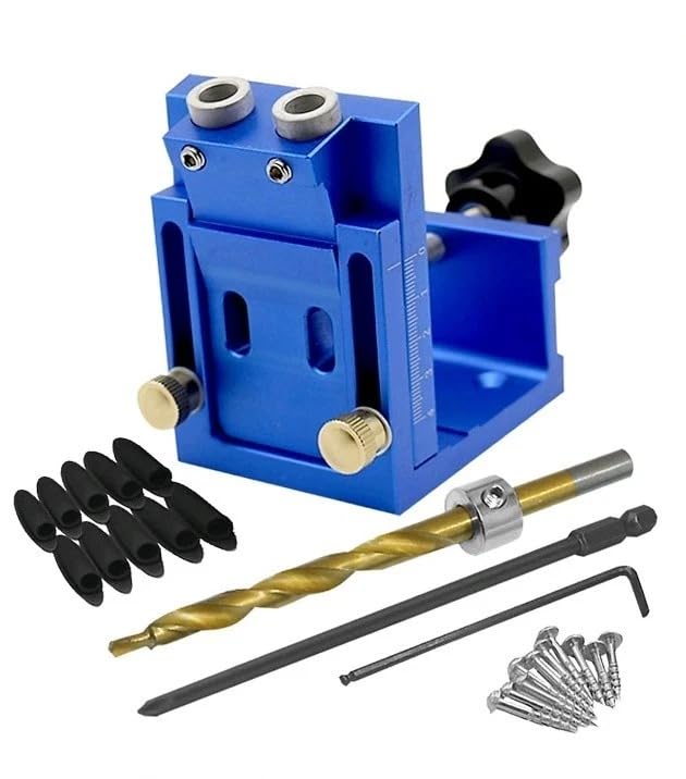 Professional Pocket Hole Jig Kit, Metal Pocket Screw System with Adjustable Drill Guides, 15° Angle Joinery Tool for Woodworking