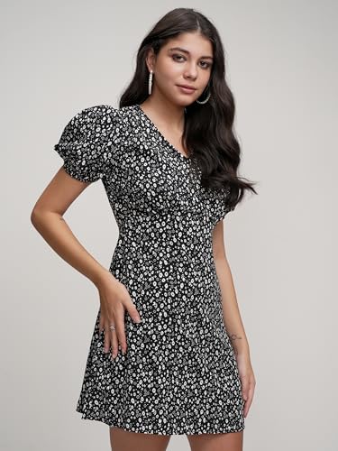 Image of Tokyo Talkies Women's Dresses for Women | Floral Print | Short Smocked Dress | Puff Sleeves | Elegant & Trendy