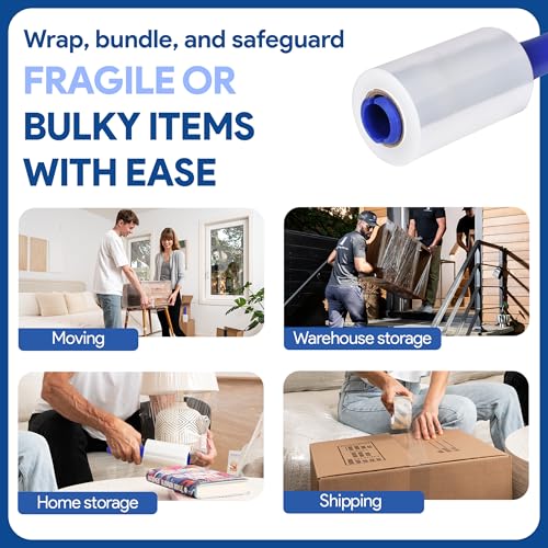 Image of International Plastics Co. 2 Pack of 5 inch Plastic Stretch Film Wrap with Rotating Handles 1000 feet Each 500% Stretch Ability