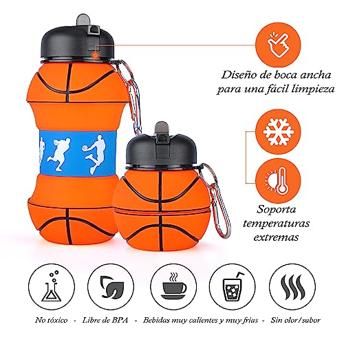 YverLand Collapsible Water Bottle for Boys and Girls BPA Free Kids Camping Water Bottle Personalized with Your Sport Compact Water Ball Original Gift (Basquet) - Image 4