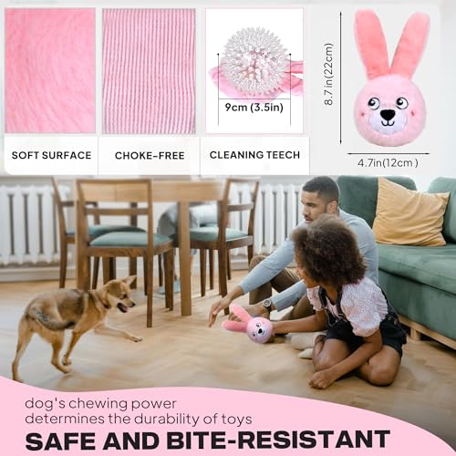 Image of Fida Squeaky Dog Toys for Aggressive Chewers 3 in 1, Dog Chew Toys with 3 Layers,Interactive Dog Toys for Large Dogs Balls to Keep Them Busy for Small Medium Dogs(Pink Bunny)