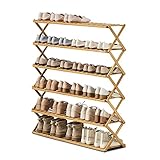 IOTXY Collapsible Bamboo Shoe Rack - Large 6-Tier Multifunctional Free Standing Shoe Shelf Storage O