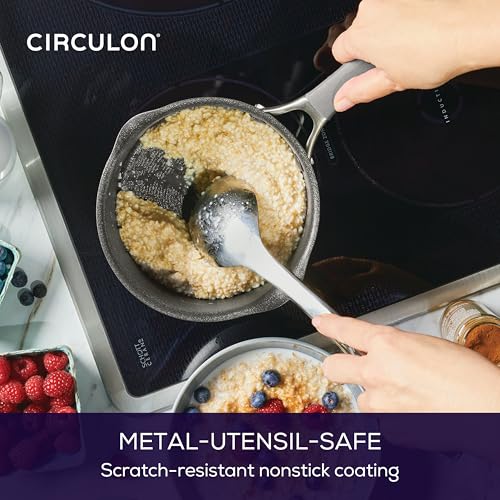 Image of Circulon A1 Series Nonstick Straining Sauce Pan with Lid, 2-Quart, Graphite