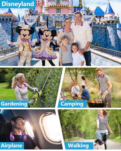 Image of Neck Fans Portable Rechargeable Personal Misting Fan,Fold Up Compact Necklace Fan with Mist,Soundless Powerful Mobile Body Air Cooler with Digital LED Display, Presents for Adults Kids Elderly Purple