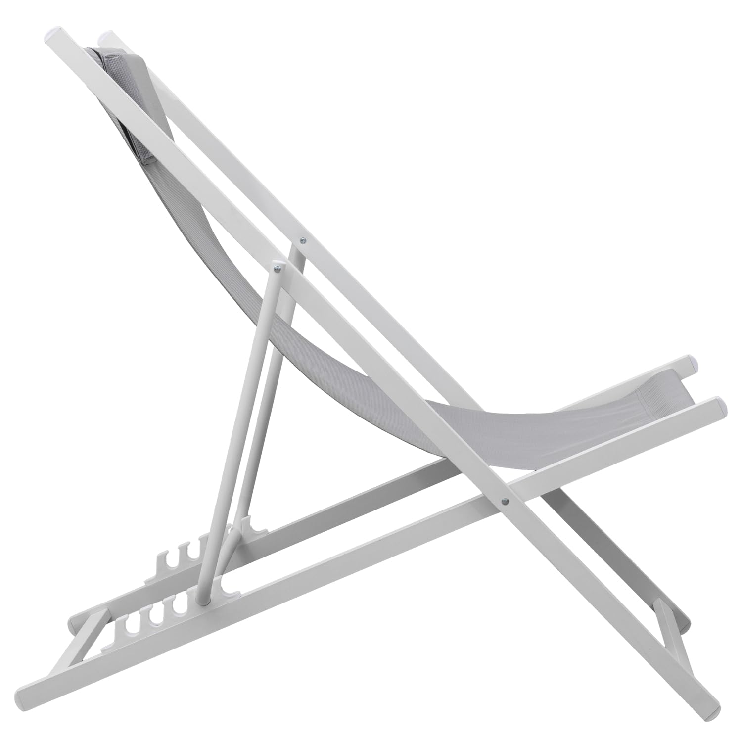 Happy Garden Lot de 2 chiliennes Cyprus en textilène Gris et Structure en Aluminium Blanc - Transats avec Coussin Repose-tête - Idéal pour Jardin, Terrasse et Patio