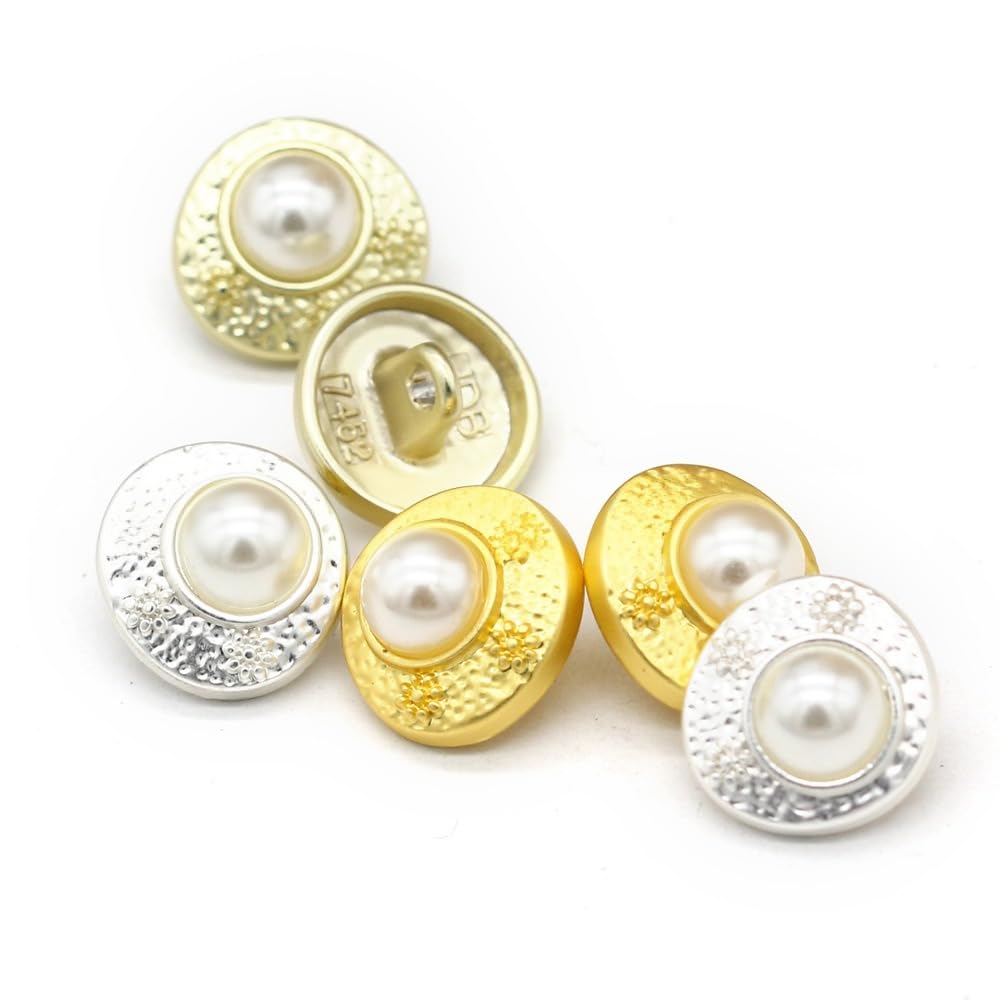 Zestaw 10-100 perłowych metalowych guzików 12 mm, nieregularne ręcznie szyte, złote i białe, do koszuli, kurtek, wiatrówek, akcesoriów dekoracyjnych