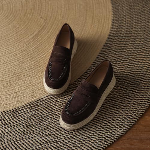 Women's Espadrilles Flats Platform Wedge Espadrill Flats Round Toe Suede Slip-on Flat Comfortable Vintage Shoes2