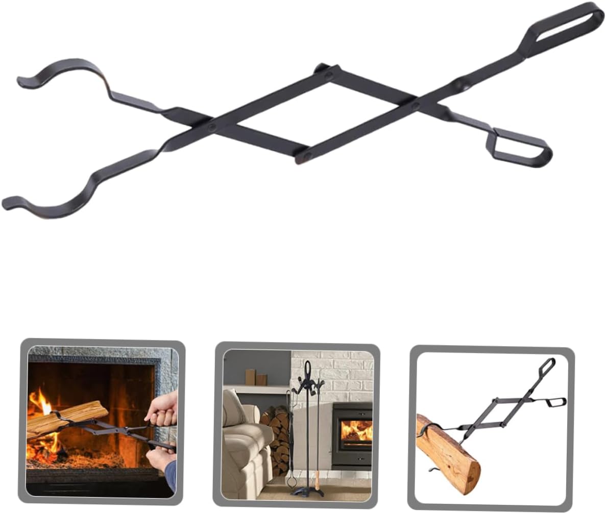 Holibanna Folding Firewood Tong Portable Metal Log Grabber for Use Practical Fireplace Tool for Cooking Grilling and Camping Strong Grip and Safe Operation