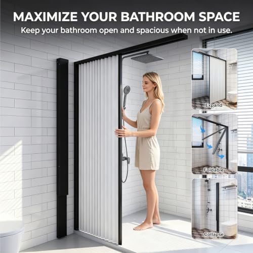 Divisor de Ducha Plegable Quvex con Marco de Aluminio 43.3" x 71" para Baños Pequeños miniatura 3