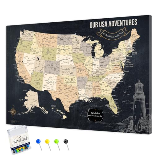 Image of IPIC Vintage US Travel Map with Pins, USA Map Pin Board, Size 42x28 in