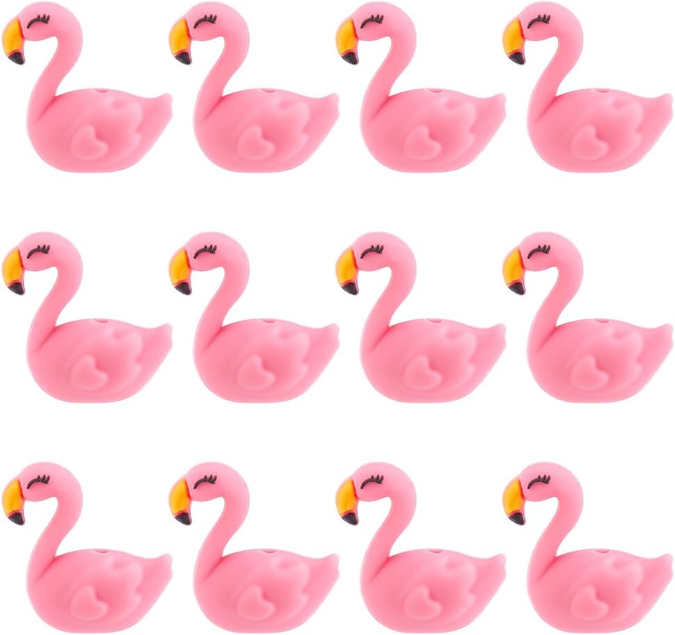 WEBEEDY 12 PCS Flamingo Silicone Focal Beads Animal Focal Silicone Beads for Pens Keychain Making Creative Flamingo Loose Beads for Adults Bracelet Jewelry Making DIY Crafts Accessories