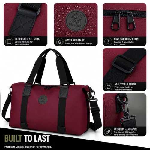 Image of Storite Travel Duffel Bag, Red, 42x14x33 cm | Water Resistant Nylon, Lightweight, Spacious Main Compartment, Adjustable Shoulder Strap, Travel, Gym, Weekend Trips