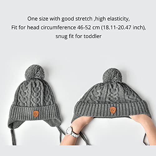 SOMALER Toddler Baby Boy Winter Beanie Hat Infant Kids Warm Fleece Lined Earflap Knit Fur Pom Pom Hat Snow Cap3